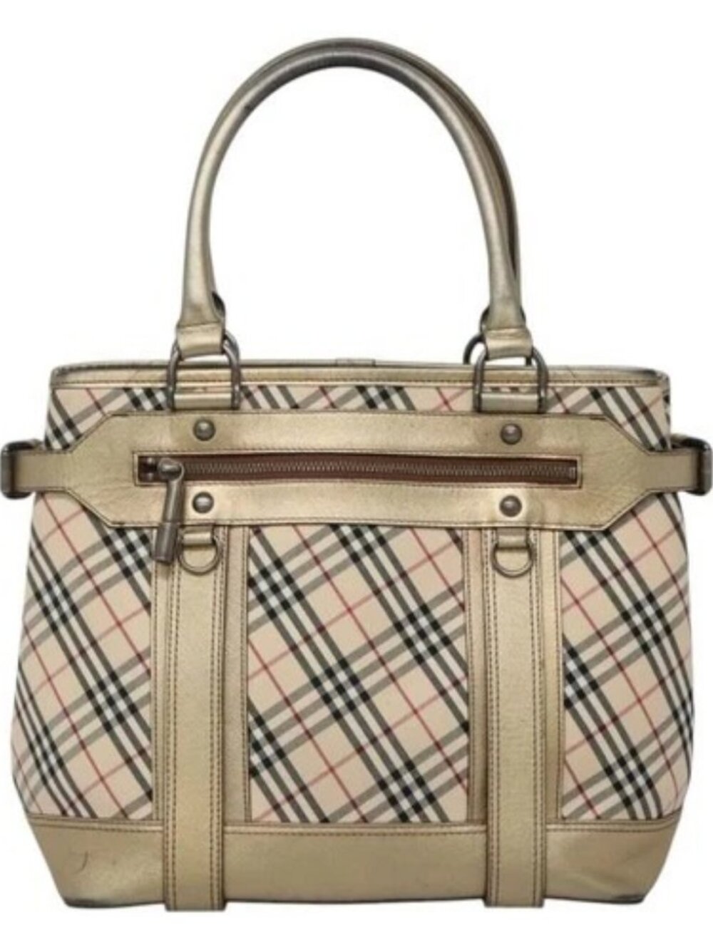 BURBERRY Nova Check Tote Bag Canvas Beige Gold Auth EC868 - Picture 12 of 15